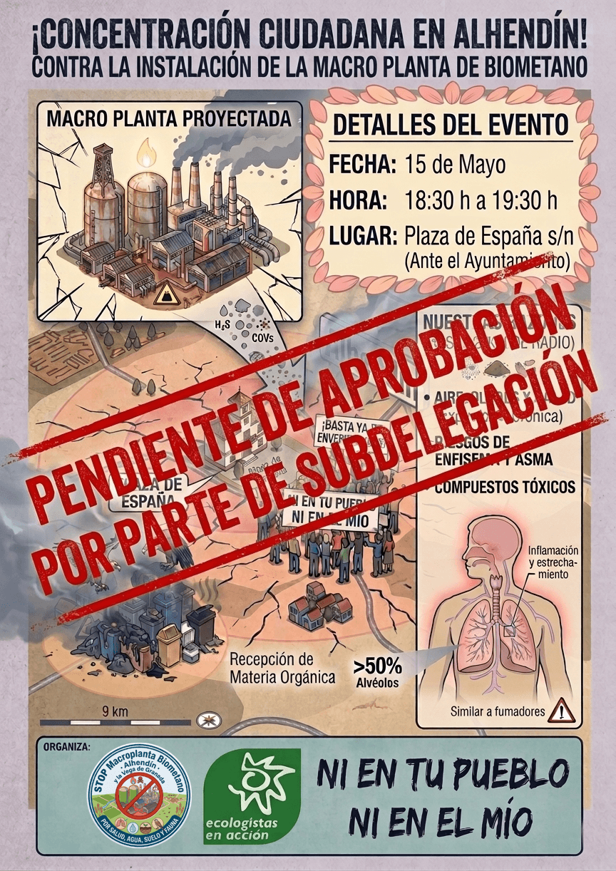 Concentración en rechazo a la macroplanta de biometano de Alhendín y vega de Granada