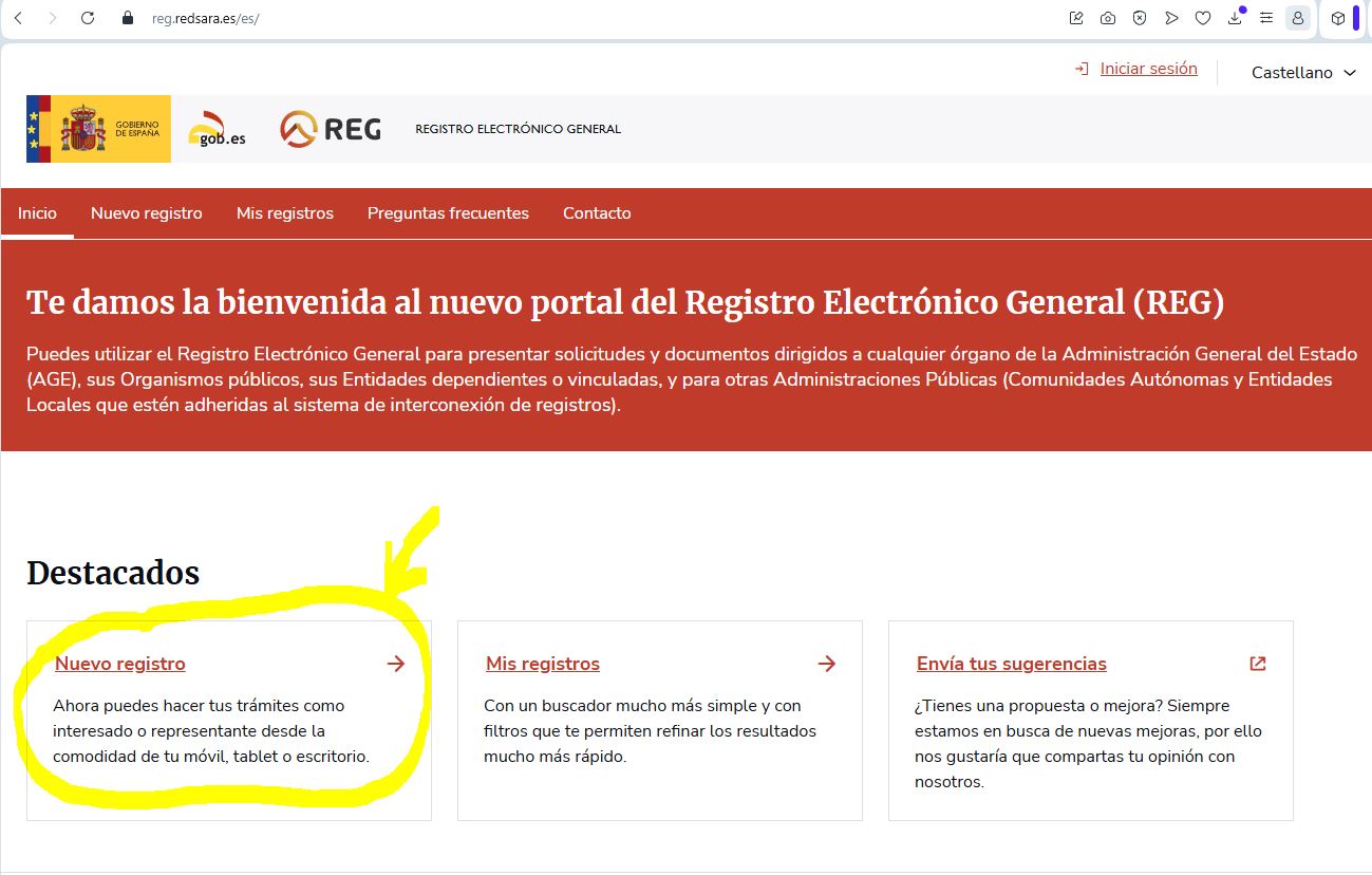 Pantalla del portal RED SARA