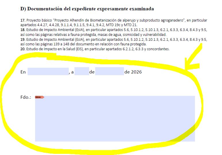 Pantalla: rellenar el documento de alegaciones (2)